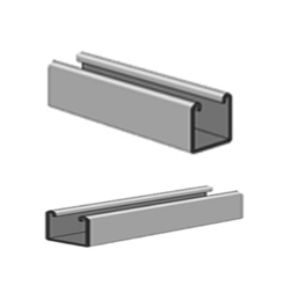 Perfil unicanal en Varios Calibres y Formas: Perfil de canal en diferentes calibres y formas disponibles para sistemas de soportación y fijación. Fabricado en acero resistente.