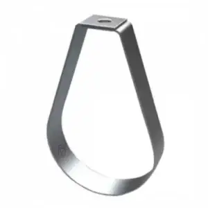 La abrazadera tipo Pera está fabricada en acero galvanizado, de acabado plateado, con forma ovalada tipo pera, ideal para sostener cables y tuberías.