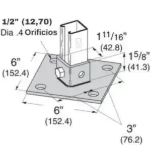 La base para Unicanal PM U-603 está fabricada en acero de alta resistencia, perfecta para sistemas de fijación y soporte estructural en instalaciones técnicas.