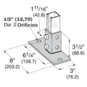 La base para Unicanal PM U-603-BCM cuenta con estructura sólida y acabados duraderos, ideal para asegurar perfiles Unicanal PM en diversas aplicaciones industriales.