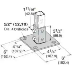 La base para Unicanal PM U-603-C es una pieza clave en sistemas de soporte estructural para instalaciones eléctricas, garantizando una fijación firme y segura.