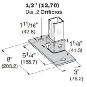 Base para canal U-603-M: Base especialmente diseñada para el canal U-603 que proporciona estabilidad y soporte adicional. Fabricada en acero y pintada de color plateado.