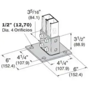 La base para Unicanal PM U-604-BC tiene un diseño optimizado para una instalación eficiente, ideal para aplicaciones en sistemas eléctricos e industriales.