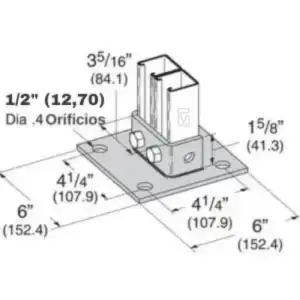 La base para Unicanal PM U-604-C está fabricada con materiales de alta calidad, diseñada para proporcionar estabilidad en montajes industriales y eléctricos.