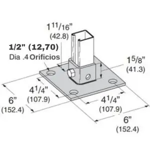 Base para canal U-603-C: Base diseñada para el canal U-603-C, asegura una instalación firme y segura. Fabricada en acero resistente.