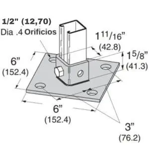 Base para canal U-603: Base para el canal U-603, utilizada para montar sistemas de canalización de manera robusta. Fabricada en acero de alta calidad.