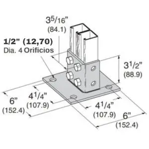 Base para canal U-604-BC: Base compatible con el canal U-604-BC, diseñada para asegurar sistemas de canalización de manera confiable. Hecha de acero resistente y pintada de color plateado.