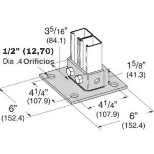 Base para canal U-604-C: Base compatible con el canal U-604-C, utilizada para una fijación confiable. Hecha de acero de alta calidad.