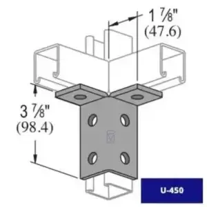 La conexión ala U-450 está diseñada para proporcionar estabilidad y soporte en estructuras metálicas de instalaciones industriales.