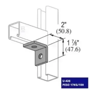 La conexión angular U-427 tiene un diseño optimizado para garantizar estabilidad en montajes estructurales de alta exigencia.