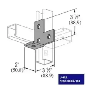 La conexión angular U-429 permite ensamblajes en ángulo con máxima seguridad, asegurando uniones firmes en instalaciones técnicas.