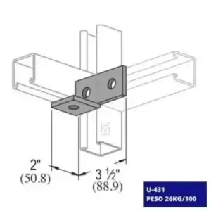 La conexión angular U-431 está diseñada para mejorar la estabilidad en montajes estructurales y sistemas eléctricos con perfiles metálicos.