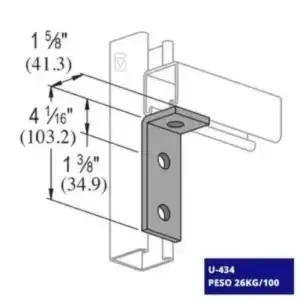 La conexión angular U-434 está fabricada con materiales resistentes para garantizar uniones seguras en instalaciones eléctricas e industriales.
