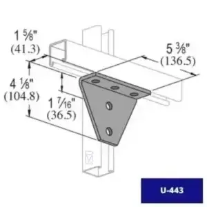 La conexión angular U-443 es una pieza clave para estabilidad en montajes industriales, facilitando uniones seguras en instalaciones técnicas.