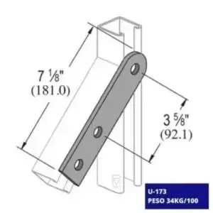 La conexión plana U-173 es ideal para fijaciones estructurales en instalaciones eléctricas e industriales, proporcionando seguridad y durabilidad.