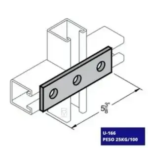 La conexión plana Unicanal PM U-166 está fabricada con materiales de alta resistencia, permitiendo uniones seguras y confiables en perfiles metálicos.
