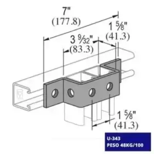 La Conexión U U-343, fabricada con materiales inoxidables, ofreciendo seguridad y estabilidad al unir perfiles de forma eficaz.