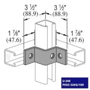 La Conexión Z U-248, hecha de acero al carbón galvanizado, proporcionando rigidez y estabilidad en sistemas de fijación unicanal.
