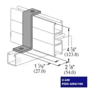 La Conexión Z U-249, fabricada en acero al carbón galvanizado, diseñada para reforzar sistemas de fijación con alta rigidez y estabilidad.