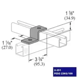 La Conexión Z U-251, hecha de acero al carbón galvanizado, proporcionando resistencia y rigidez a sistemas de fijación unicanal.
