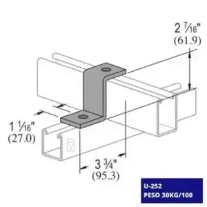 La Conexión Z U-252, fabricada en acero al carbón galvanizado, ideal para sistemas de fijación de canal PM y soportes, con alta resistencia y durabilidad.