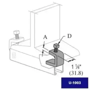 La Mordaza U-1003, fabricada en acero resistente, ideal para sostener tramos de canal PM a vigas sin perforar, asegurando una fijación segura.