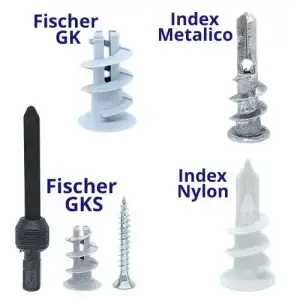 Imagen que muestra diferentes tipos de taquetes para tablaroca, diseñados para garantizar resistencia y estabilidad en diversas aplicaciones.