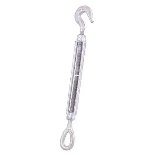 El tensor forjado “gancho ojo” es de acero forjado, plateado, con gancho y ojo para ajustar tensiones en cables de acero.