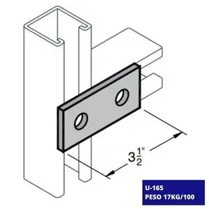 Conexión Plana Unicanal U-165: Conexión plana de acero diseñada para el canal U-165, ofreciendo una unión resistente.