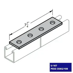 Conexión Plana Unicanal U-167: Conexión plana de acero diseñada para el canal U-167, asegurando una conexión sólida.