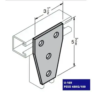 Conexión Plana Unicanal U-169: Conexión plana de acero diseñada para el canal U-169, proporcionando una unión confiable.