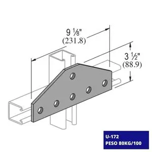 Conexión Plana U-172, dibujo de la pieza con sus medidas exacta y peso.