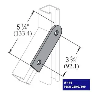 Conexión Plana U-168, ilustración de la muestra con medidas y peso exactos de la pieza.