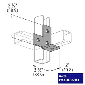 Conexión Angular U-428, dibujo informativo de la pieza con peso y medidas.