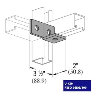 Conexión Angular U-430, dibujo de la pieza con sus medidas y peso.