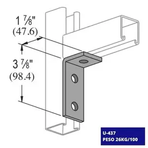 Conexión Angular U-437, dibujo demostrativo de la pieza con medidas y peso.