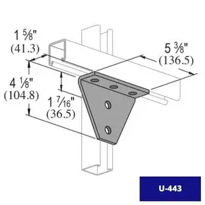 Conexión Angular U-443, ilustración de la pieza detalladamente con sus características.