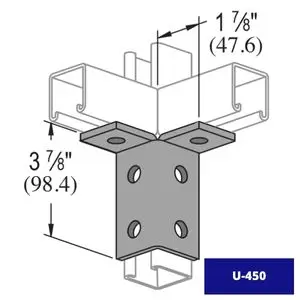 Conexión Ala U-450, dibujo de la pieza con las medidas exactas.