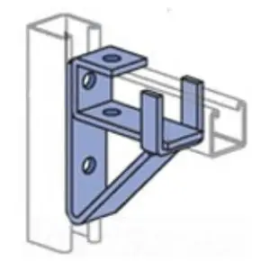 Ménsula Unicanal U-701, ilustración del producto de acero y su instalación.