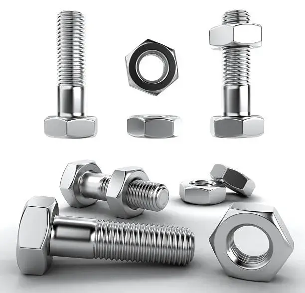 Componentes metálicos de unión fabricados con precisión para soportar tensión y carga en estructuras que requieren tuercas y tornillos