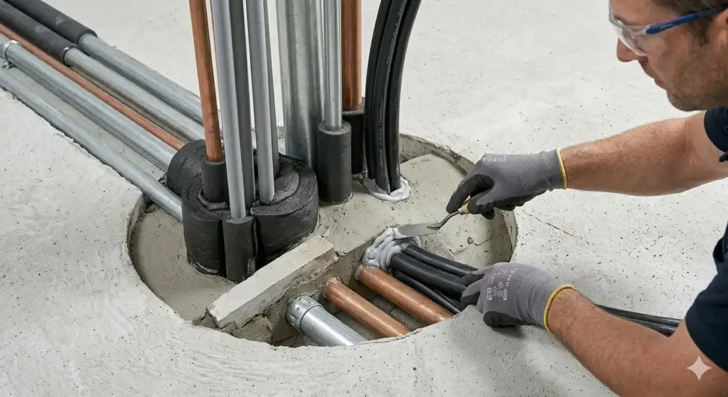 Técnico demostrando cómo funcionan los sistemas cortafuego durante su instalación